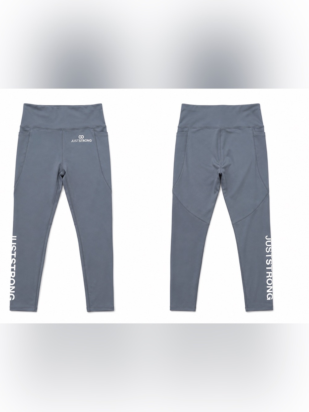 JustStrong High Waisted Gray Workout Leggings with Pockets - medium